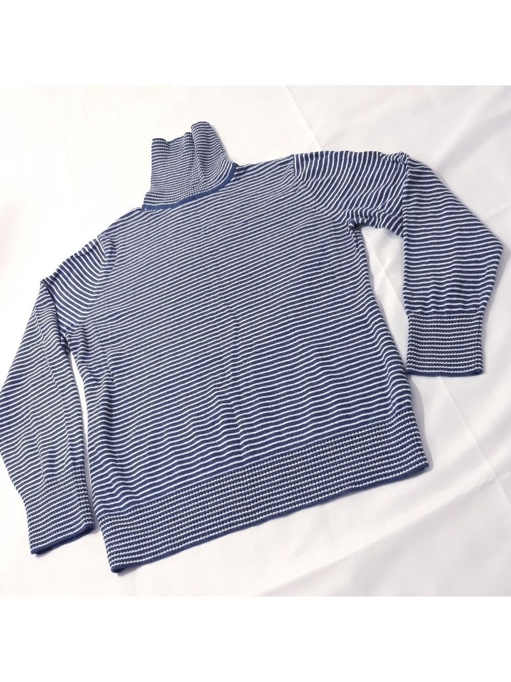 L.L.Bean Sweater/Top Long-Sleeve Turtleneck Striped Blue White Cotton Small